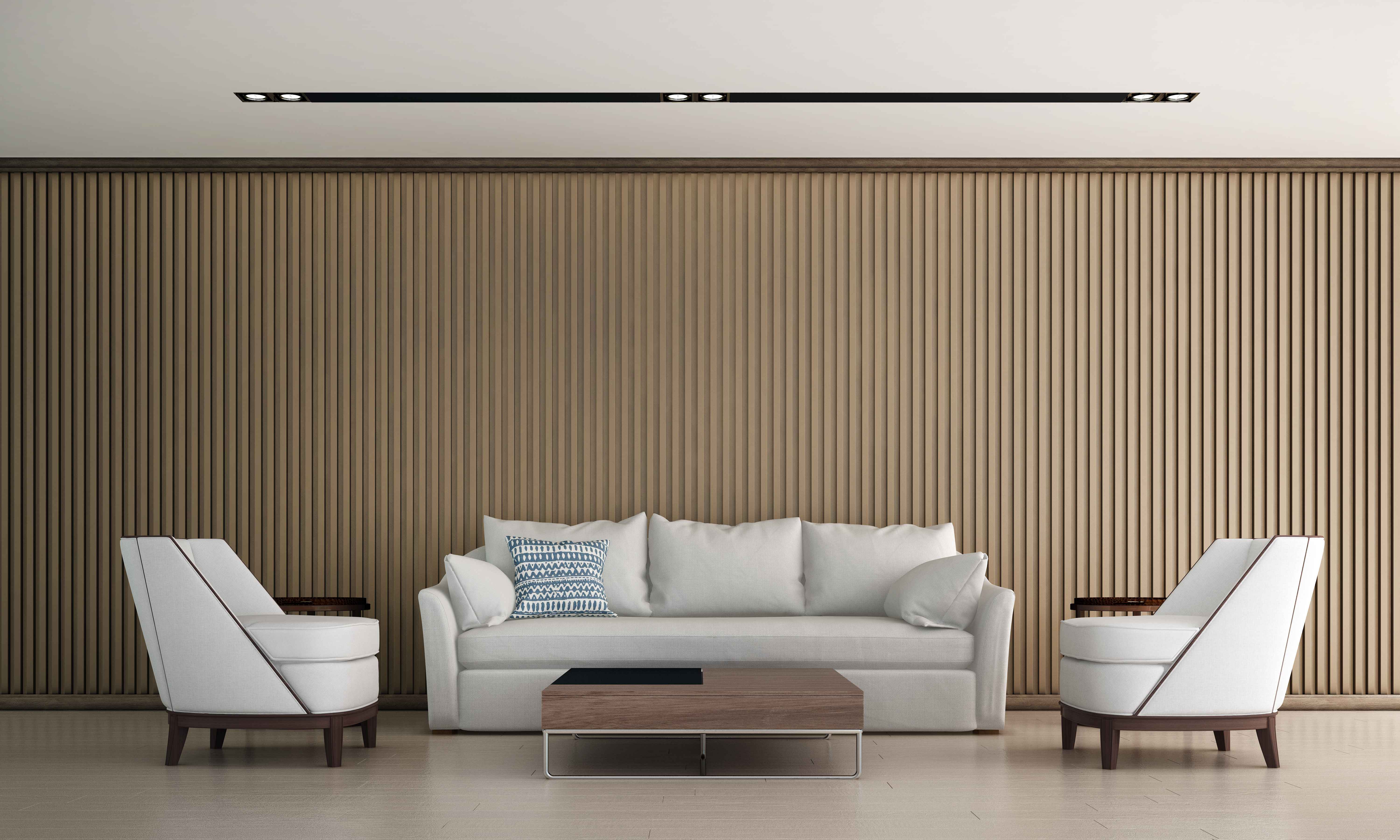 Brown Profiles fluted wooden panelling on wall