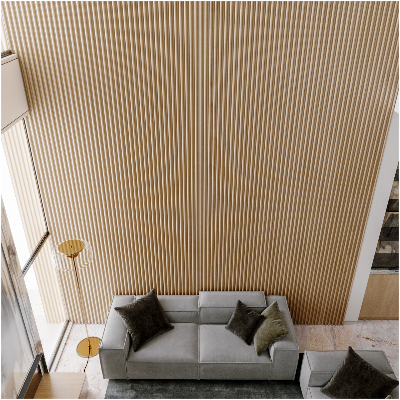 Fluted wooden panel wall